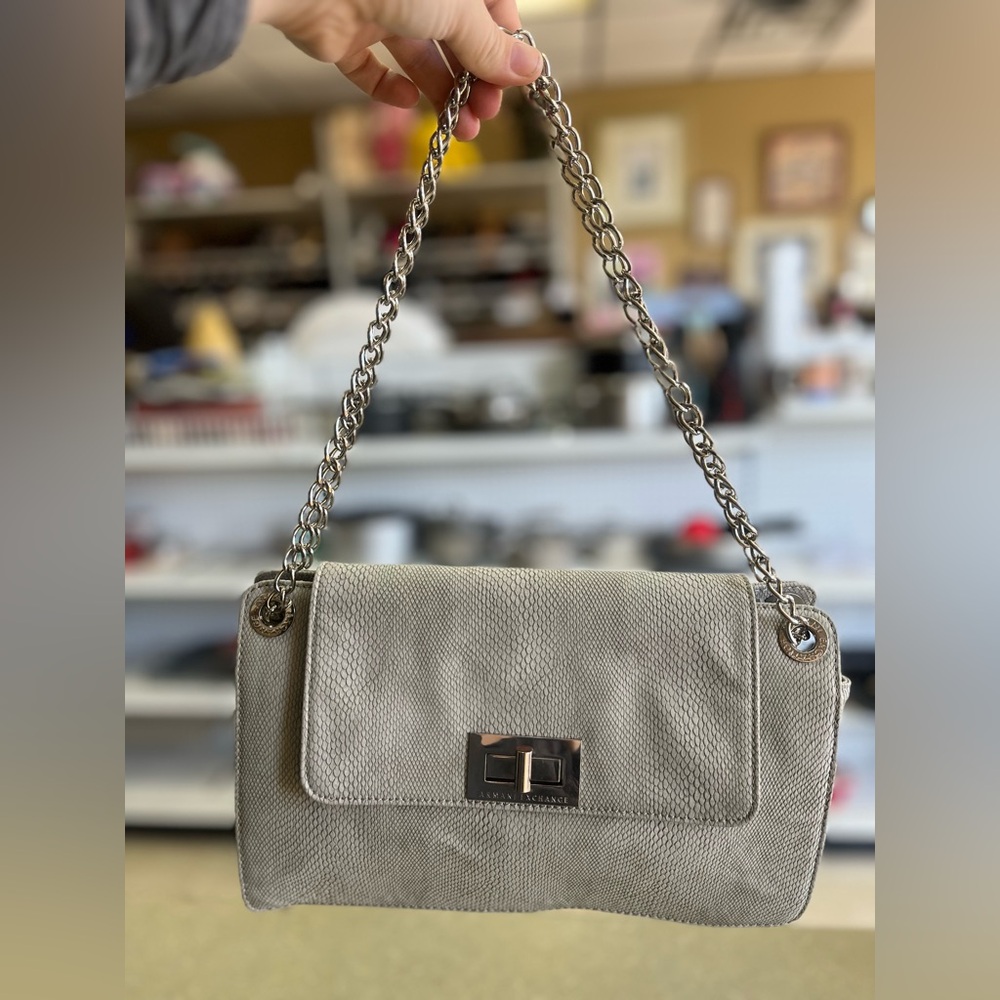 Armani Exchange Snakeskin Patterned Gray Clutch